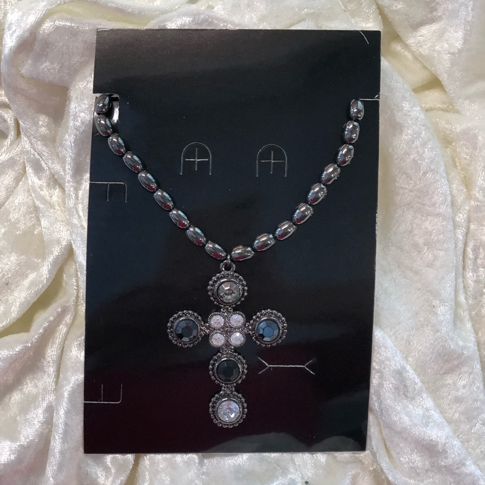 Crystal & hematite cross necklace